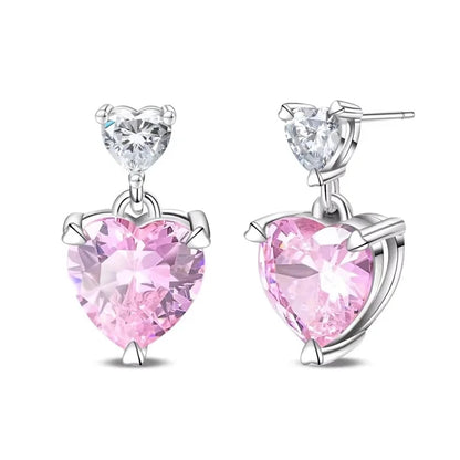 925 Sterling Silver Red Heart-shaped Ring Earrings Necklace Charm Sparkling Women's Jewelry Gift Fashion Light Luxury Making Good Vibrations