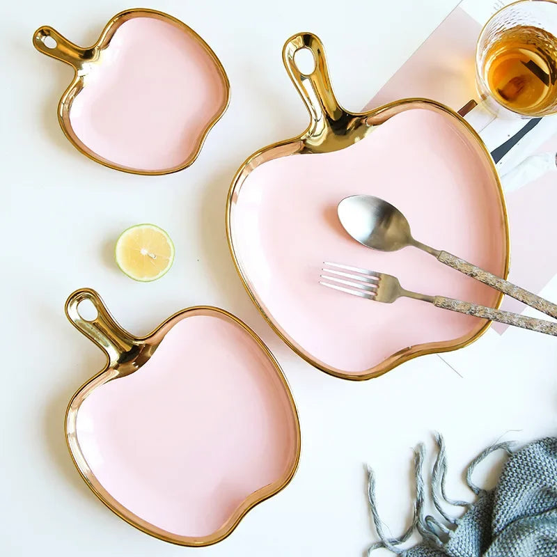 Dinner Plate with Handle Luxury Storage Tray Food Dessert Fruit Jewelry Trinket Dish Decorative Dinnerware Good Vibrations