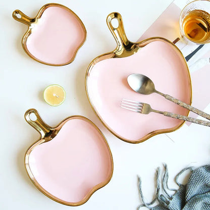 Dinner Plate with Handle Luxury Storage Tray Food Dessert Fruit Jewelry Trinket Dish Decorative Dinnerware Good Vibrations