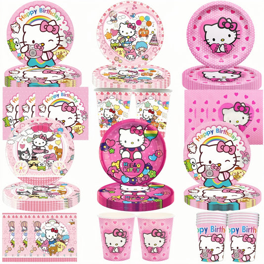 Hello Kitty Birthday Party Decoration Disposable Tableware Cup Plate Tablecloth Balloons Baby Shower Girls Party favors Supplies Good Vibrations
