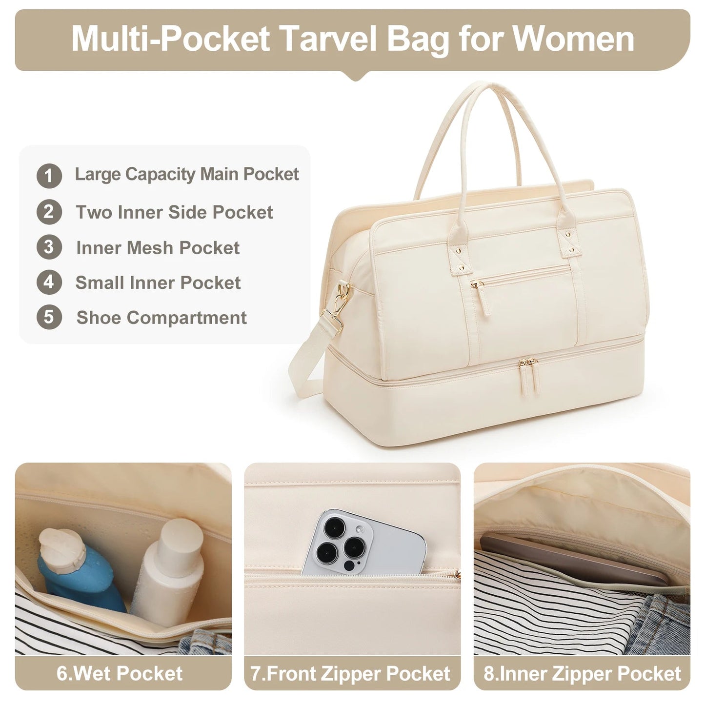 Luggage Travel Bags with a Clothes Bag and Toiletry Bag Large Capacity Daily Commuter Shoulder Bag Woman Tote Bags Handbag Woman Good Vibrations