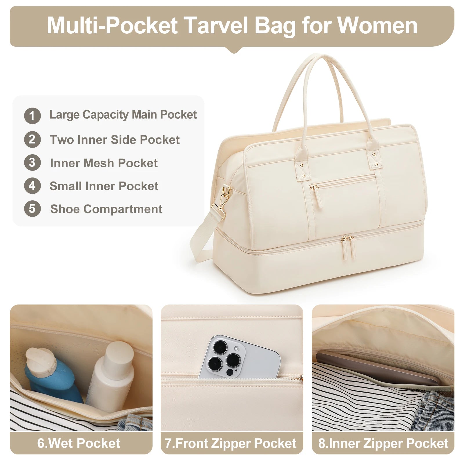 Luggage Travel Bags with a Clothes Bag and Toiletry Bag Large Capacity Daily Commuter Shoulder Bag Woman Tote Bags Handbag Woman Good Vibrations
