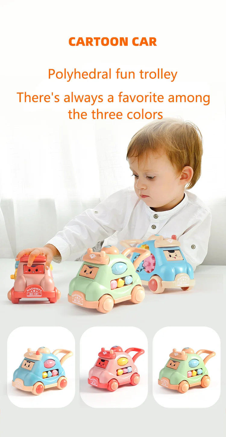 Kid Pull Along Toy Walking Trolley Musical Light Up Car Toy Crawling To Walking Learning Toys Cartoon Polyhedral Trolley Car Toy Good Vibrations