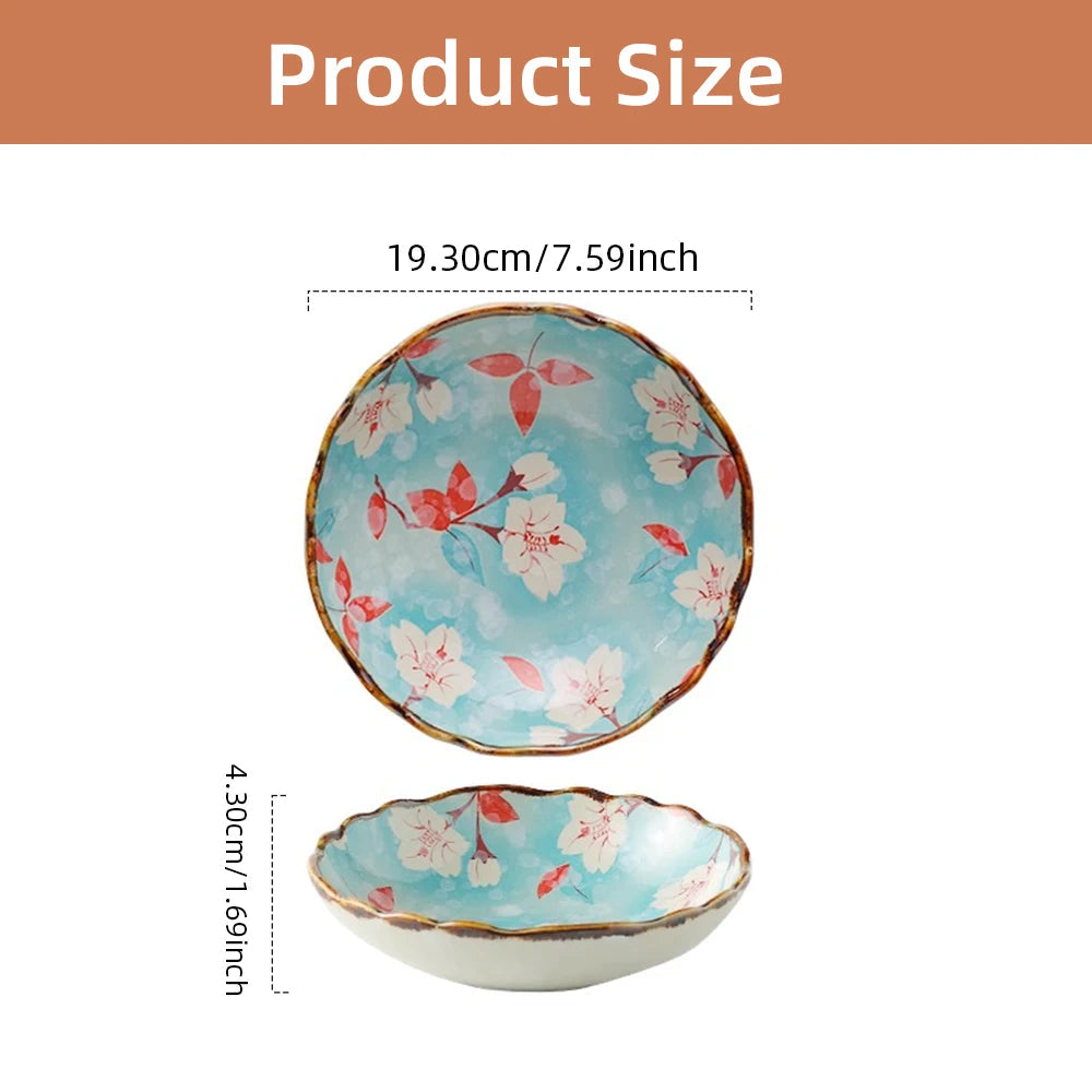 7.5inch Japanese Household Noodle Bowl Ceramic Soup Bowl With Handle Salad  Bowl Pasta  Fruit Bowl Microwave  Kitchen Tableware Good Vibrations