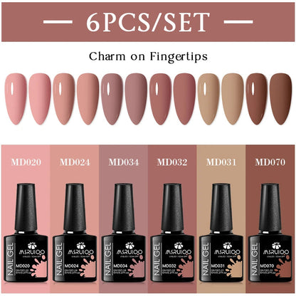 MSRUIOO 6pcs Nude Pink Gel Nail Polish Set Glitter Colorful Semi Permanent UV Gel Kits DIY Nail Art Painting Varnish Manicure Good Vibrations