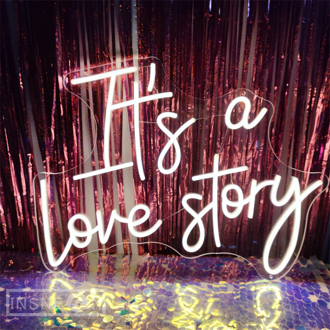 It's a Love Story Neon Light Sign for Wedding Party Wall Decor LED Neon Signs Room Bedroom Wall Decoration Neon Lamp USB Power Good Vibrations