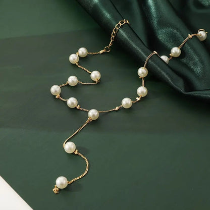 4pcs Gold-color Necklace Earring Bracelet Set Ladies Elegant Imitation-Pearls Collection Temperament Tassel Jewelry Good Vibrations Adult Super Store