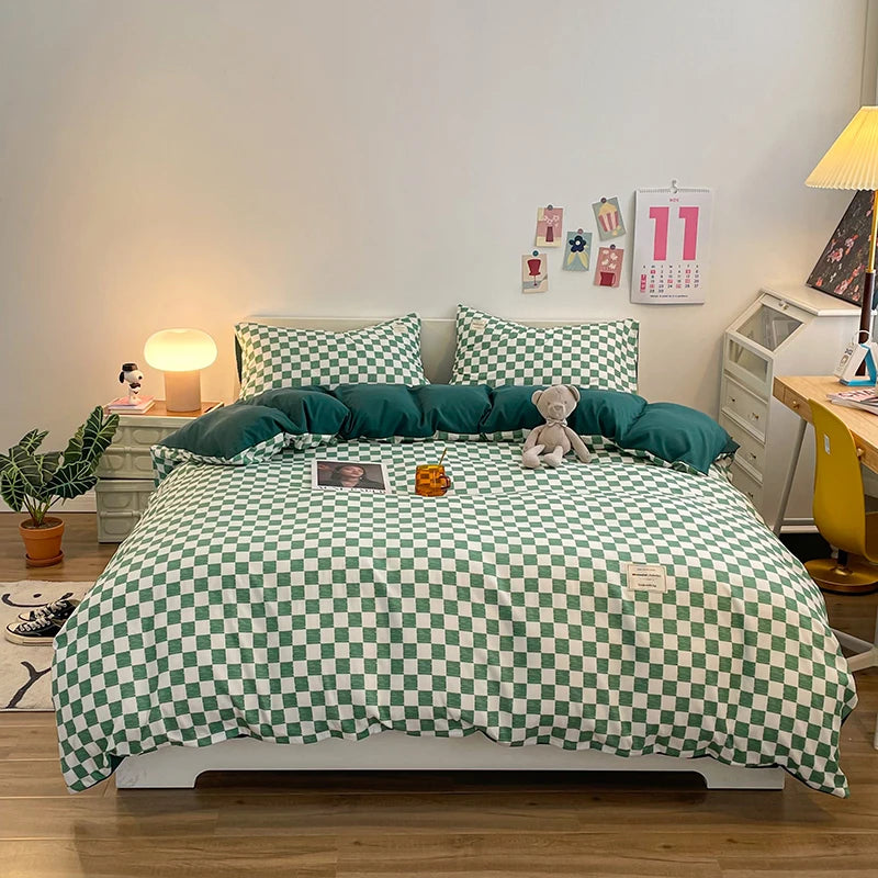 Checkerboard Bedding Comforter Set with Pillowcase bed sheet Single Full Size Bed Linen Duvet Cover Set Queen/King Double Single Good Vibrations
