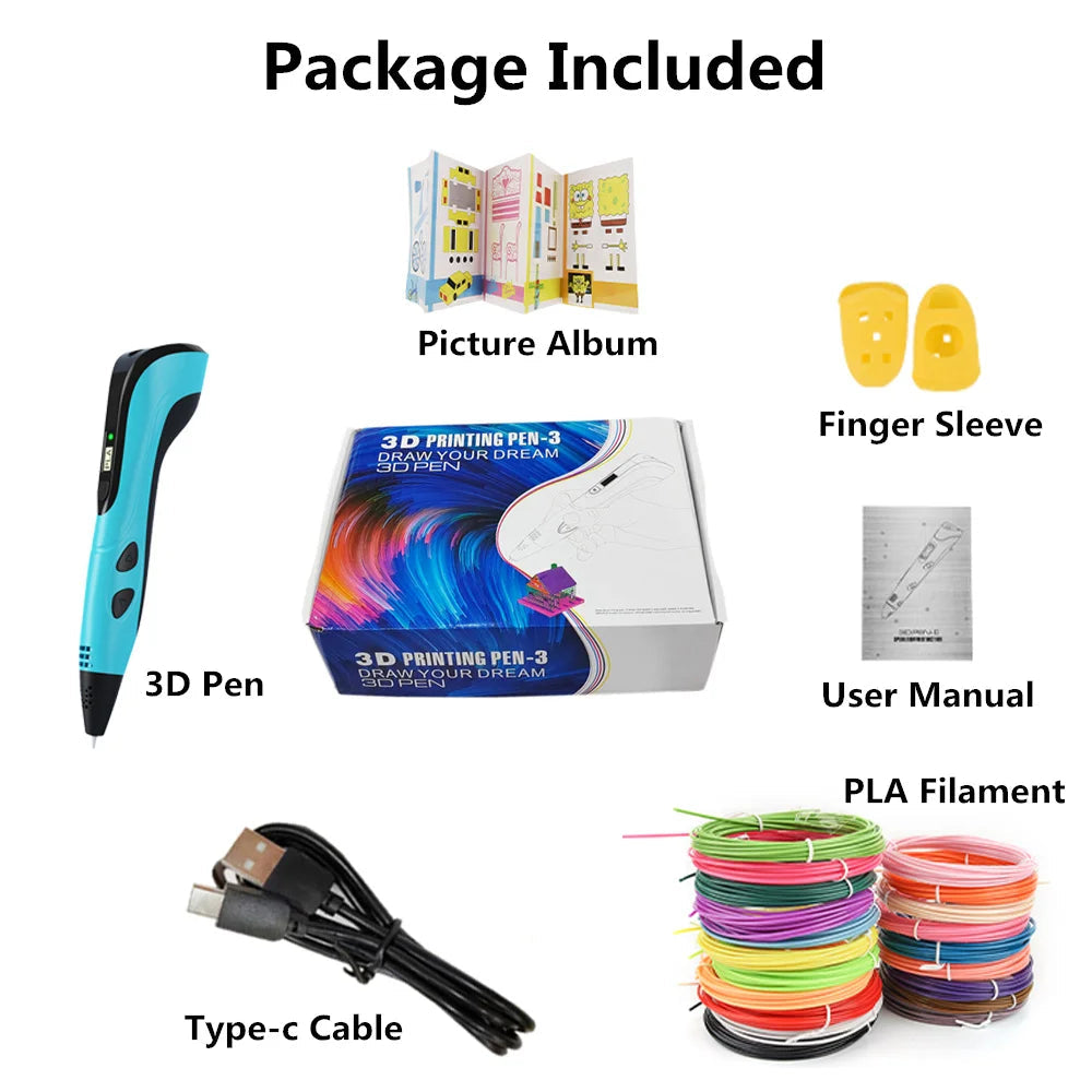3d Pen for kids Creatived Toy DIY 3D Printing Pen Type-C Rechargeable 3D Pens Set with 200M PLA Filament for Children Gift Good Vibrations