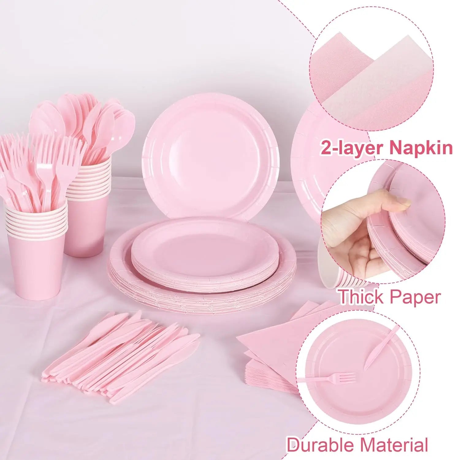 Light Pink Party Supplies Disposable Dinnerware Set Include Plates and Cups Napkins Tablecloth for Birthday Party Decorations Good Vibrations