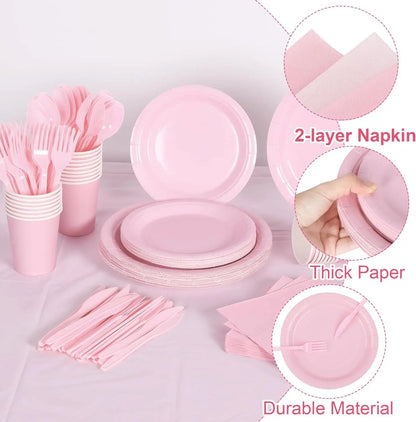 Light Pink Party Supplies Disposable Dinnerware Set Include Plates and Cups Napkins Tablecloth for Birthday Party Decorations Good Vibrations