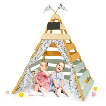Indoor and Outdoor Triangle Hideaway Playhouse with Removable Chalkboard Good Vibrations