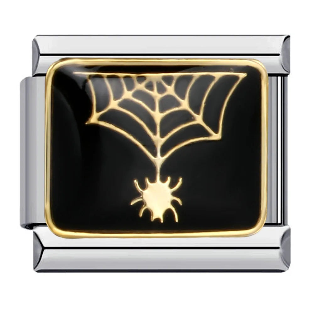 Goth Vintage Black Glaze Skull Raven Ghost Halloween Day's Charm Links Fit 9mm Bracelet Stainless Steel Making DIY Jewelry Good Vibrations