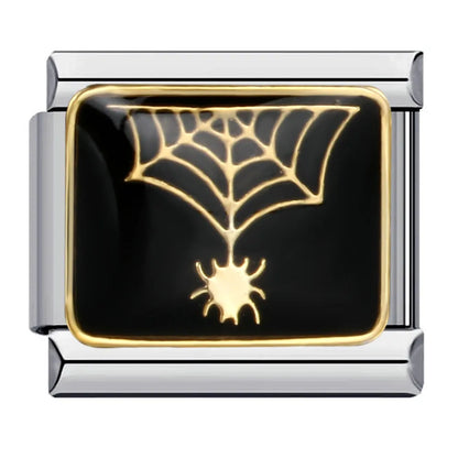 Goth Vintage Black Glaze Skull Raven Ghost Halloween Day's Charm Links Fit 9mm Bracelet Stainless Steel Making DIY Jewelry Good Vibrations