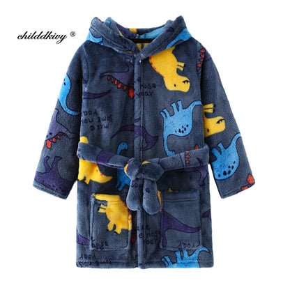 Boy and Girls Flannel Pajamas Robe Autumn and Winter Children Sleepwear Soft Hooded Kids Homewear 2-8 Years Good Vibrations