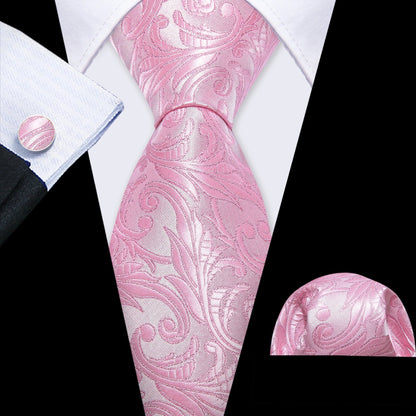 Mens Tie Ivory Red Green Blue Pink Geometric Solid Ties Hanky Cufflinks Set Necktie Formal Wedding Dinner Party Good Vibrations