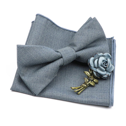 Mens Wedding Bowtie Brooch Set Romantic Solid Color Bamboo Fiber Bowknot Flower Lapel Pin Blue Pink Cravat Suit Shirt Accessory Good Vibrations