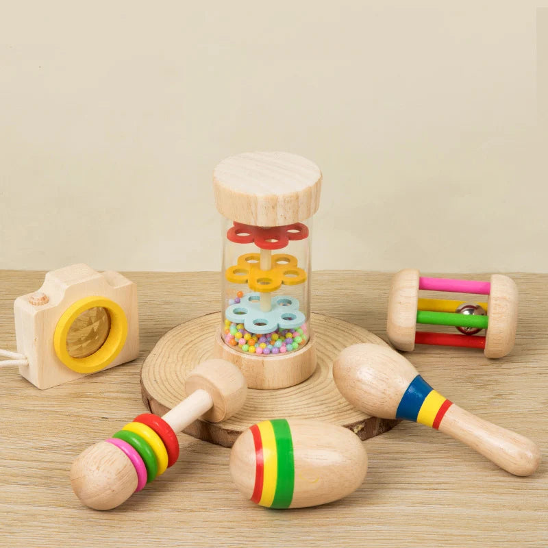 6pcs/set Wooden Musical Instruments Toys, Small Rattle, Sand Hammer, Sand Ball, Shake Bell Kaleidoscope, Griping Practice Toys Good Vibrations