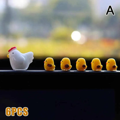 Cute Mini Chickens Car Dashboard Accessories Fun Chicks Car Rearview Mirror Decor Interior Ornaments Fairy Garden Home Car Gifts Good Vibrations