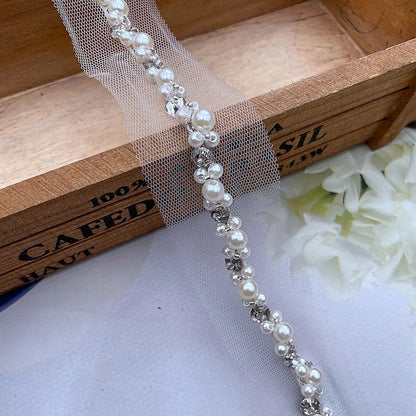 90cm Pearl Beaded Lace Trim Ribbon Garment Decoration Applique Trimming Rhinestone Tape DIY Sewing Fabric Material Accessories Good Vibrations