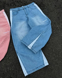 Y2K baggy Jeans Splicing embroidery high quality Jeans Fashion men women Sweatpants Casual streetwear Hip Hop wide leg trousers Good Vibrations