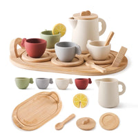 Wooden Montessori Toys Toddler Pretend Play Tea Party Set Silicone Teapot Cups Wood Tray Scoop Toys for Kids Birthday Gift Good Vibrations