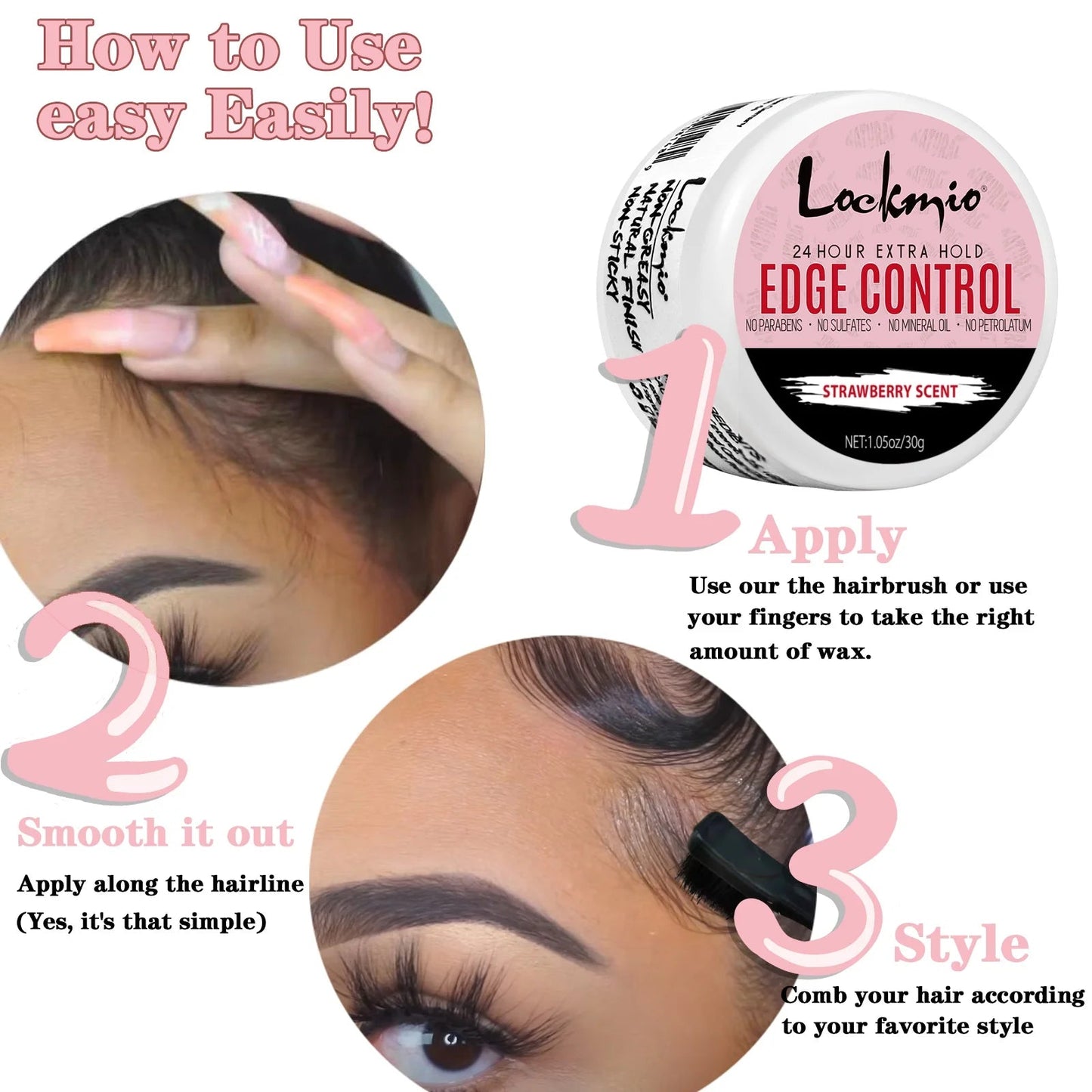 Women and Kid 30g Edge Control Gel Long Lasting Hold Control Wax Natural Finishing Anti-frizz Hair Wax Smoothing Styling Pomade Good Vibrations