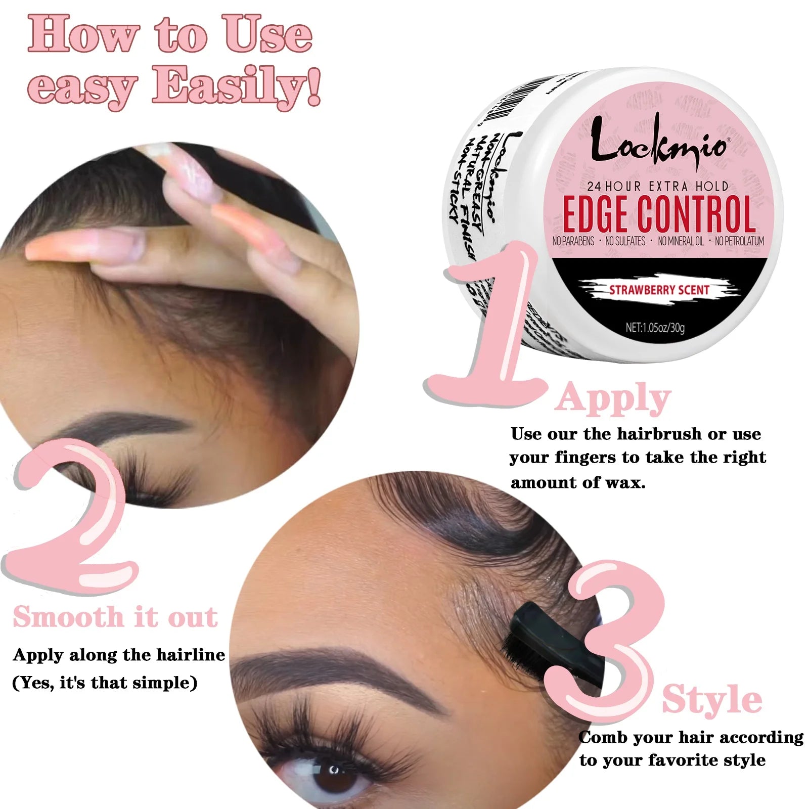 Women and Kid 30g Edge Control Gel Long Lasting Hold Control Wax Natural Finishing Anti-frizz Hair Wax Smoothing Styling Pomade Good Vibrations