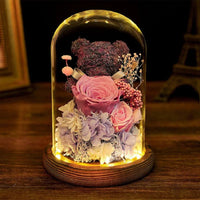 Valentine's Day Gift for Girlfriend Eternal Preserved Rose Flower Gift Box Teddy Bear Eternal Flower with Lights Gift for Women Good Vibrations