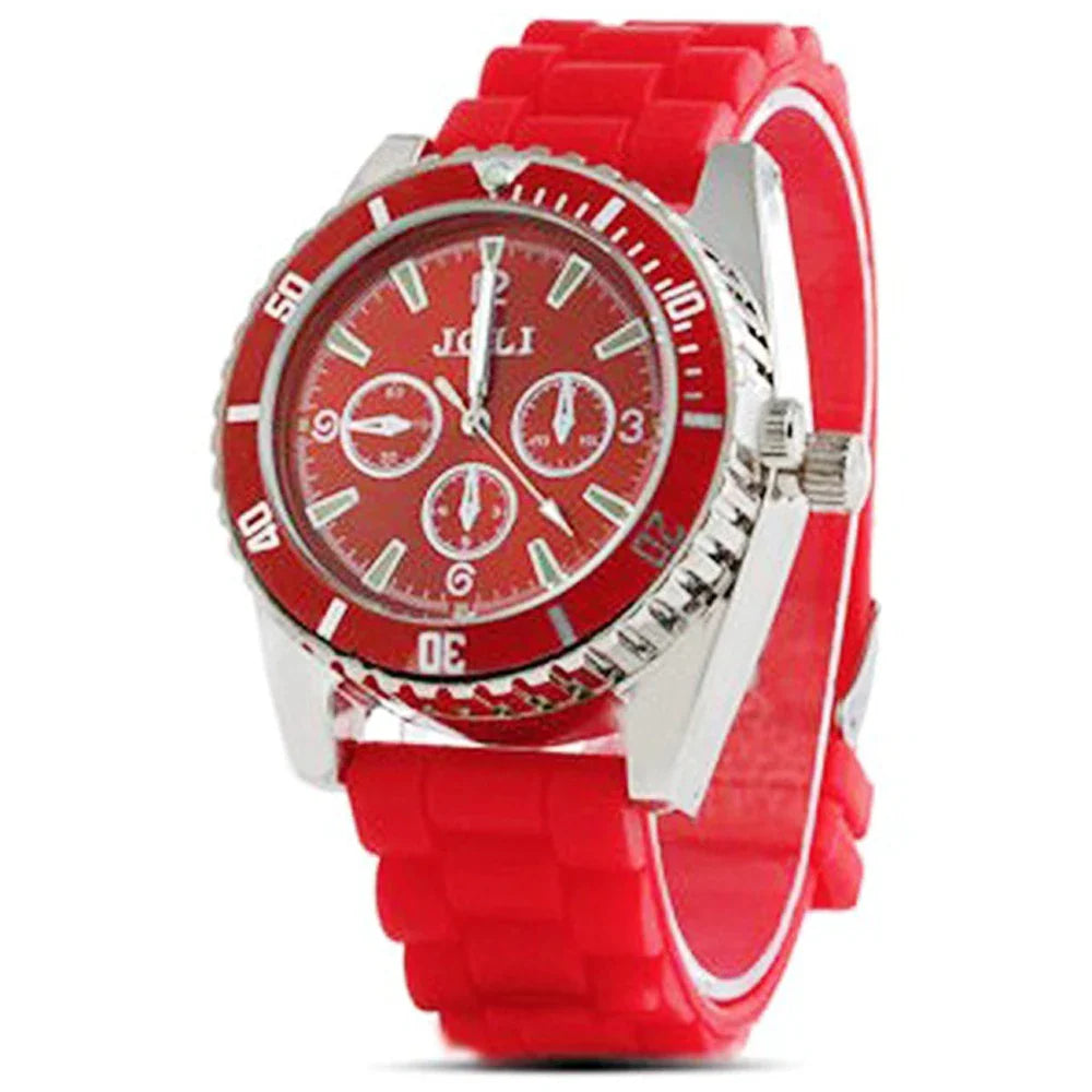 Portable watch style tobacco grinder in red with a metallic finish, ideal for travel and smoking accessories.