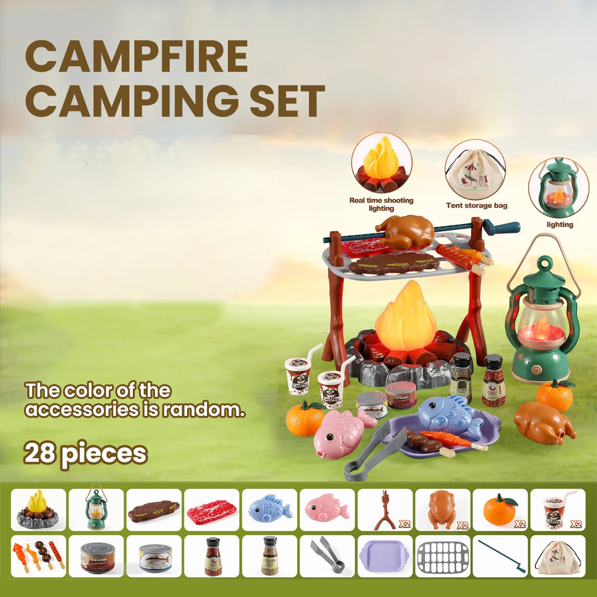 Kid Camping Tent Set Simulated Miniature Food Adventure Tool with Light Sound Outdoor Parent-Child Interactive Toy Girl Boy Gift Good Vibrations