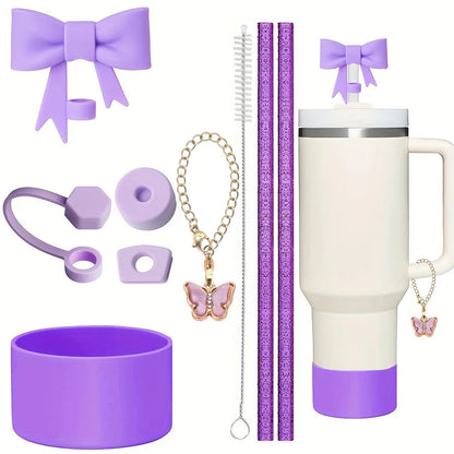 9pcs Accessories for Stanley 40oz Tumbler Cup Spill Proof Stopper 10mm Straw Cover Cap Silicone Boot Charm Chain Straw and Brush Good Vibrations Adult Super Store