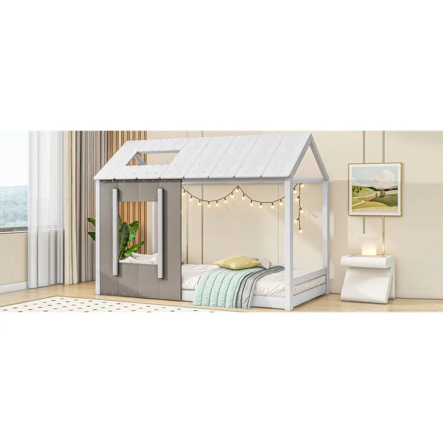 Twin Size House Platform with Roof and Window Good Vibrations