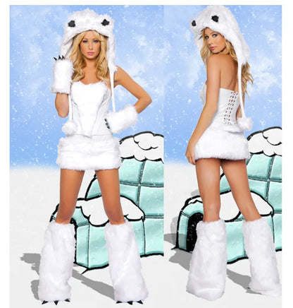 Halloween Costume Woman Sexy Animals Bunny White Leopard Fox Roleplay Outfit Hooded Dress with Tail Carnival Cosplay Party Good Vibrations