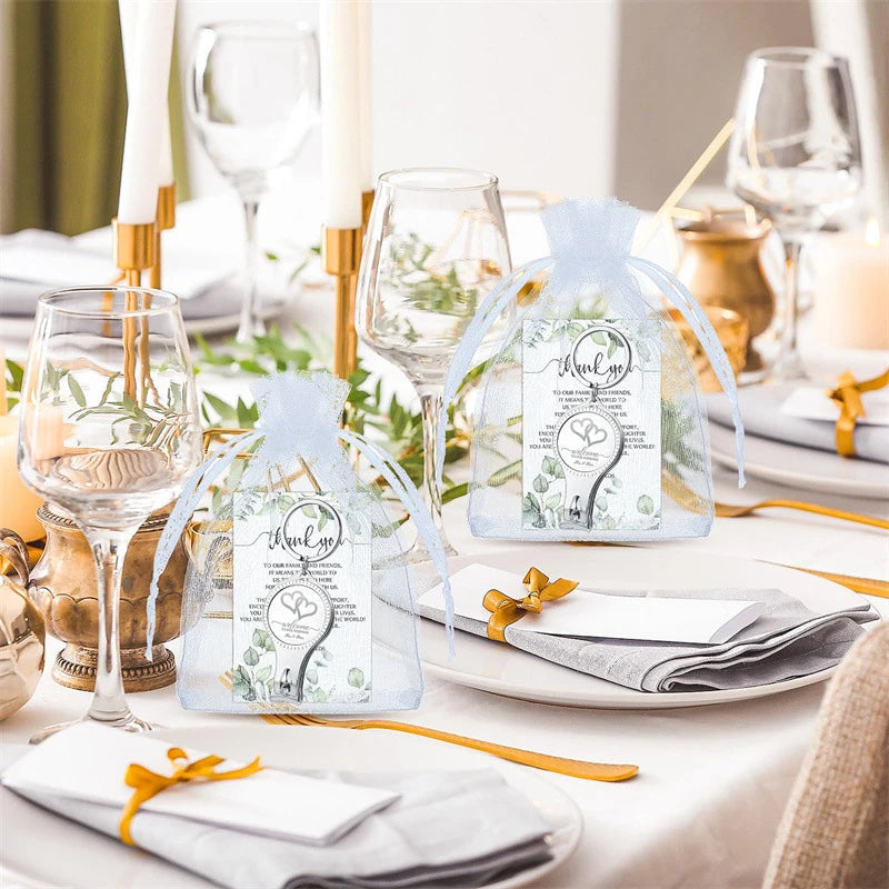 25Sets Nail Clipper Wedding Favors Brewery Cards White Organza Bags Wedding Multi Function Bottle Opener For Party Supplies Good Vibrations