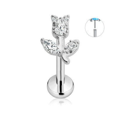 ASTM F136 G23 Titanium Flower Petals Star Heart Butterfly Threadless Piercing Pin Push in Labret Daith Conch Earring 16G 18G 20G Good Vibrations