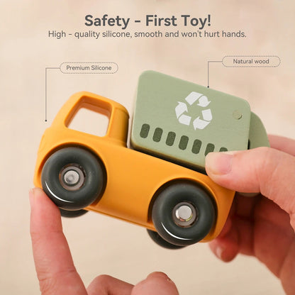 Baby BPA Free Silicone Montessori Toys Food Grade Cartoon Engineering Car Soothing Teether Toys For Newborn Teething Nursing Toy Good Vibrations