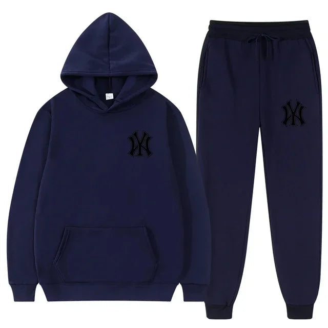 Men's running and fitness fashion casual sportswear set for autumn and winter, hooded sweatshirt + jogging pants two-piece set Good Vibrations