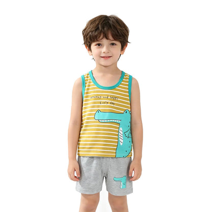 Summer Children Sets Kids Clothes Boys Girls Vest Suit Children's Clothing baby Cotton T-Shirts Shorts Tank Top Sleeveless 0-7T Good Vibrations
