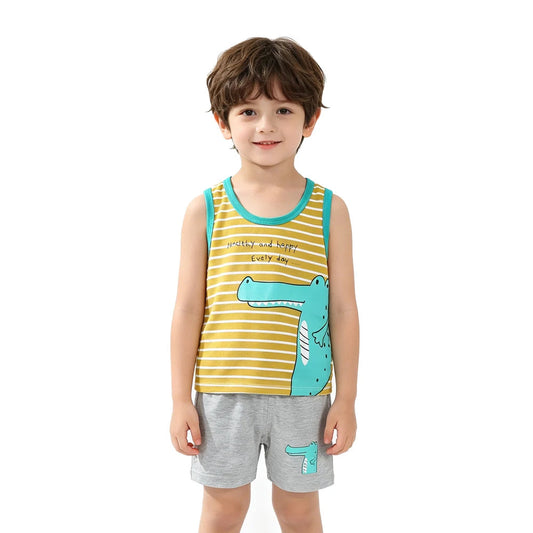 Summer Children Sets Kids Clothes Boys Girls Vest Suit Children's Clothing baby Cotton T-Shirts Shorts Tank Top Sleeveless 0-7T Good Vibrations