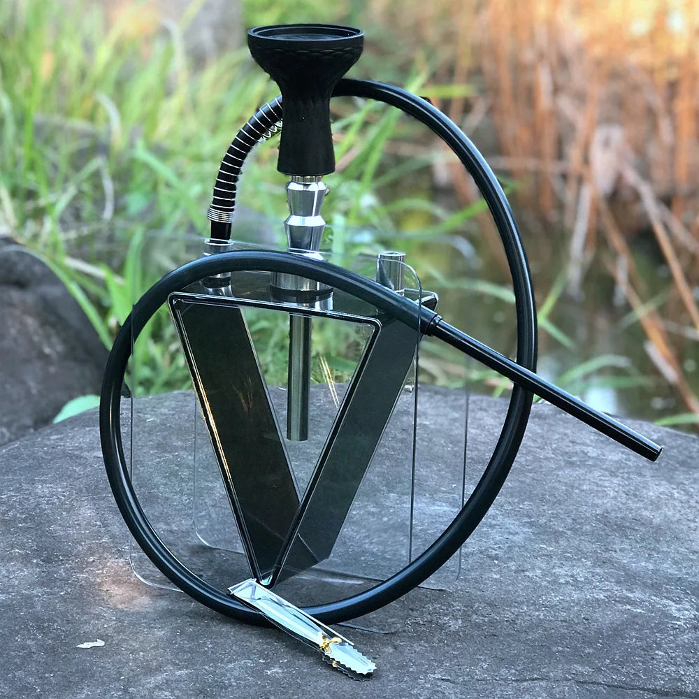 Acrylic inverted triangle hookah set with plastic pot, organic material, Arabic style.