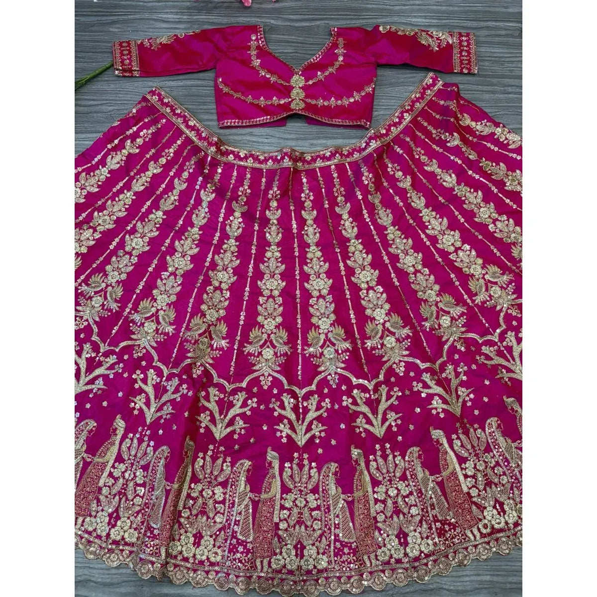 Most Trending Beautiful Bridal Lehenga Choli Veil Collection in Dark-Pink Size M by Heera Creation for Brides Good Vibrations