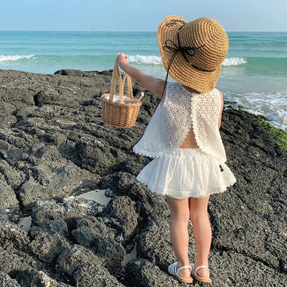 Girls 2024 Summer Clothing Sets Hollow Lace Suit Baby Casual Sleeveless T-shirt+Shorts Kids Clothing Sets Baby Clothes Outfits Good Vibrations
