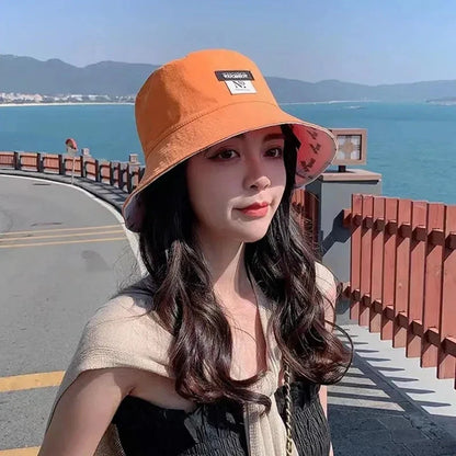 Double-sided Wear Women Bucket Hat Korean Fashion Letter Print Fisherman Hats For Girl Summer Outdoor Beach Basin Cap Good Vibrations