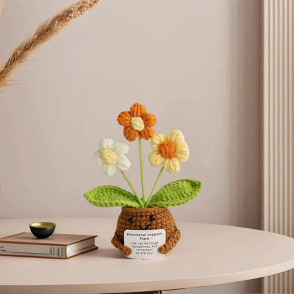 Positive Energy Duck Doll Hug Pocket Mini Handmade Plush Wool Knitting Dolls Funny Emotional Support Crochet Gift for Birthday Good Vibrations