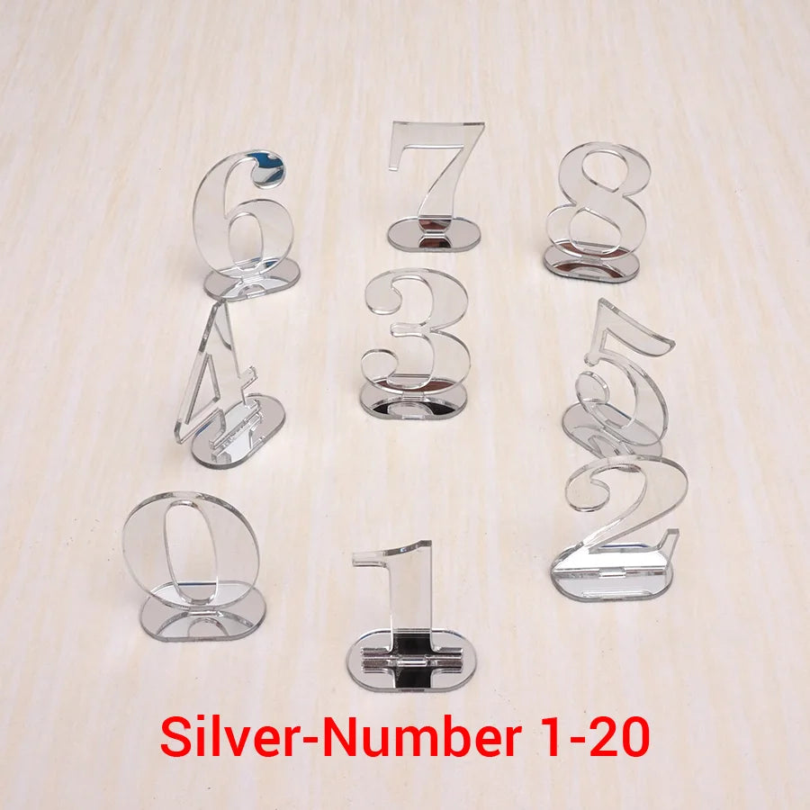 Numbers 1-10/1-20 Base Set Mirror Table Numbers Wedding Birthday Party Table Card Baby Shower Wedding Decoration Number Holder Good Vibrations
