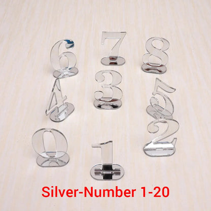 Numbers 1-10/1-20 Base Set Mirror Table Numbers Wedding Birthday Party Table Card Baby Shower Wedding Decoration Number Holder Good Vibrations