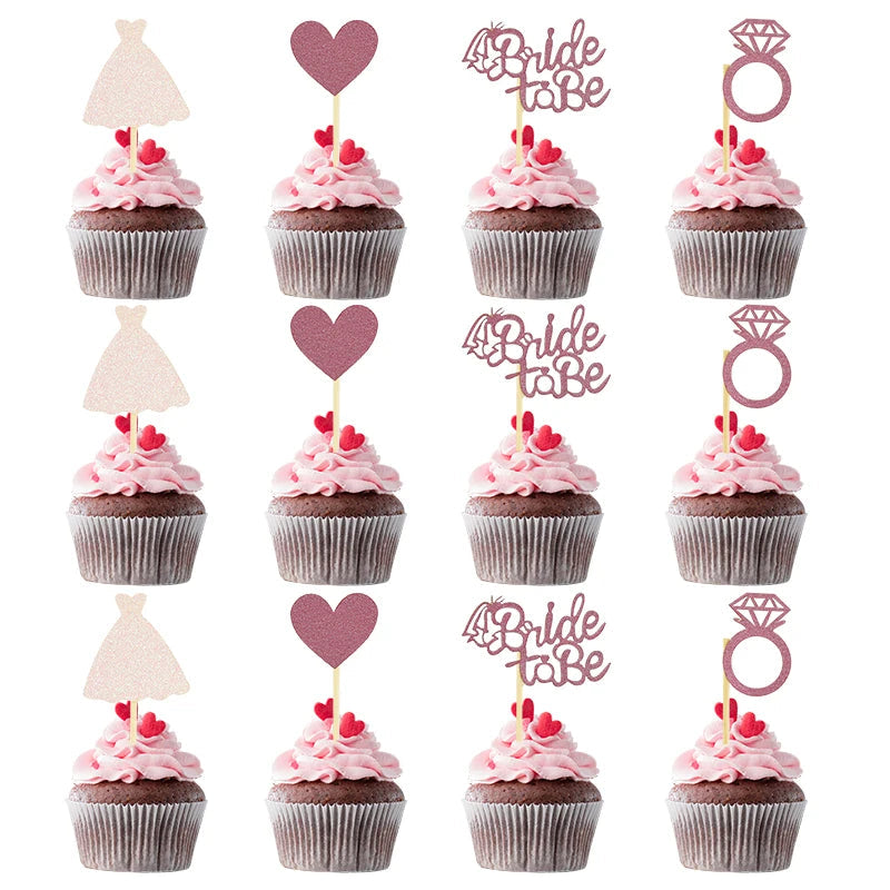 Rose Gold Glitter Bride To Be  Diamond Ring Cake Decor Hen Party Cupcake Toppers Dessert Decor Wedding Bridal Shower Supplies Good Vibrations
