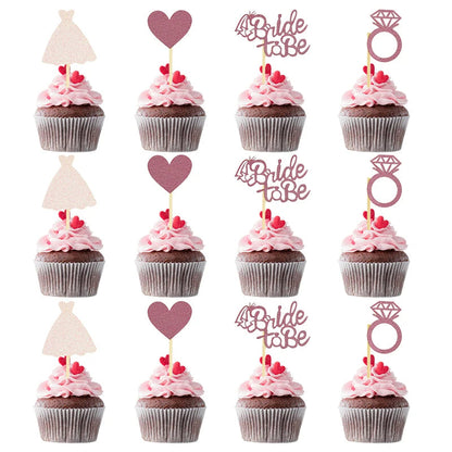 Rose Gold Glitter Bride To Be  Diamond Ring Cake Decor Hen Party Cupcake Toppers Dessert Decor Wedding Bridal Shower Supplies Good Vibrations