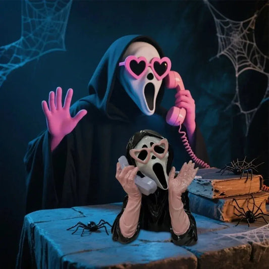 Pink Halloween Ghost Figurine Resin Spooky Screaming Face Ghost Statue Hand-Painted Luminous Glowing Ghost Ornament Good Vibrations